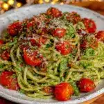 fresh garlic scape pesto pasta - featured image