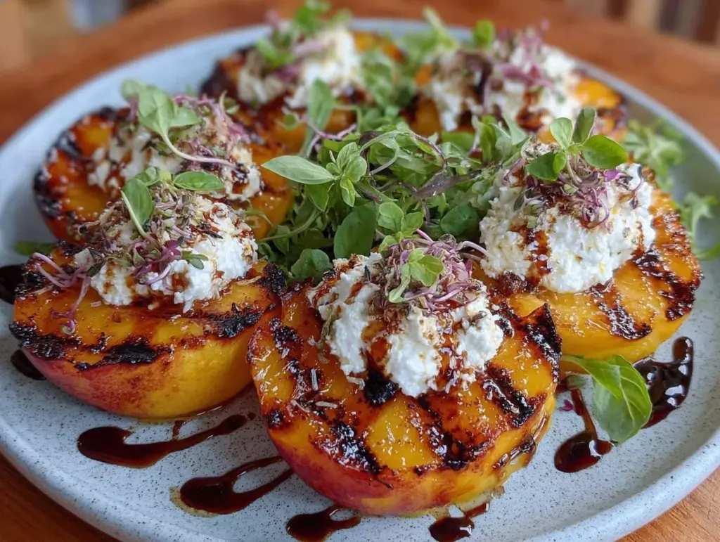 fresh grilled peach and burrata salad - featured image