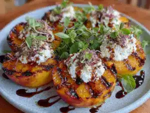 fresh grilled peach and burrata salad - featured image