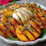 fresh grilled peach burrata salad - featured image