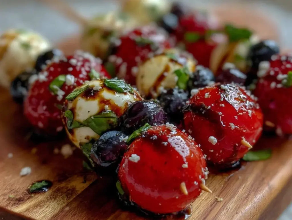 fresh red white blue caprese skewers - featured image