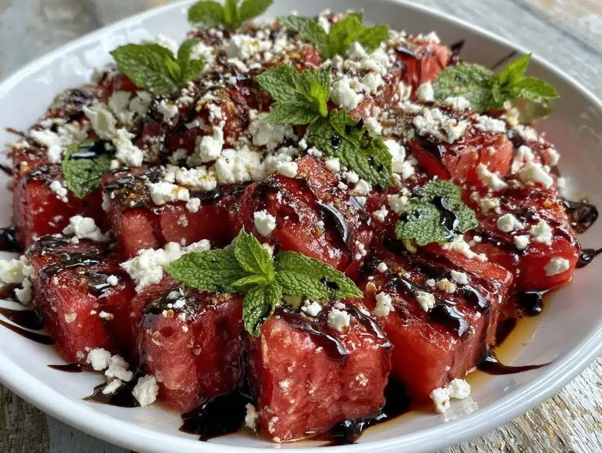 fresh watermelon feta mint salad preparation steps