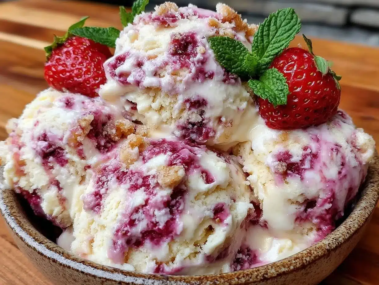 no-churn strawberry cheesecake ice cream - featured image