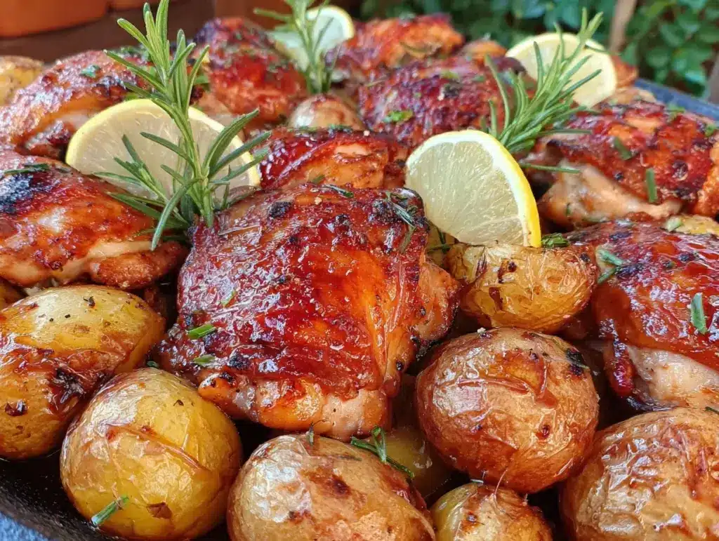 one-pan lemon herb chicken thighs - featured image
