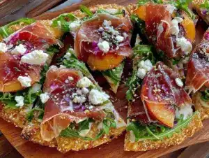 peach prosciutto flatbread - featured image