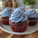 red velvet cupcakes with blue frosting - featured image