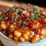 savory maple bourbon baked beans - featured image