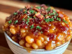 savory maple bourbon baked beans - featured image