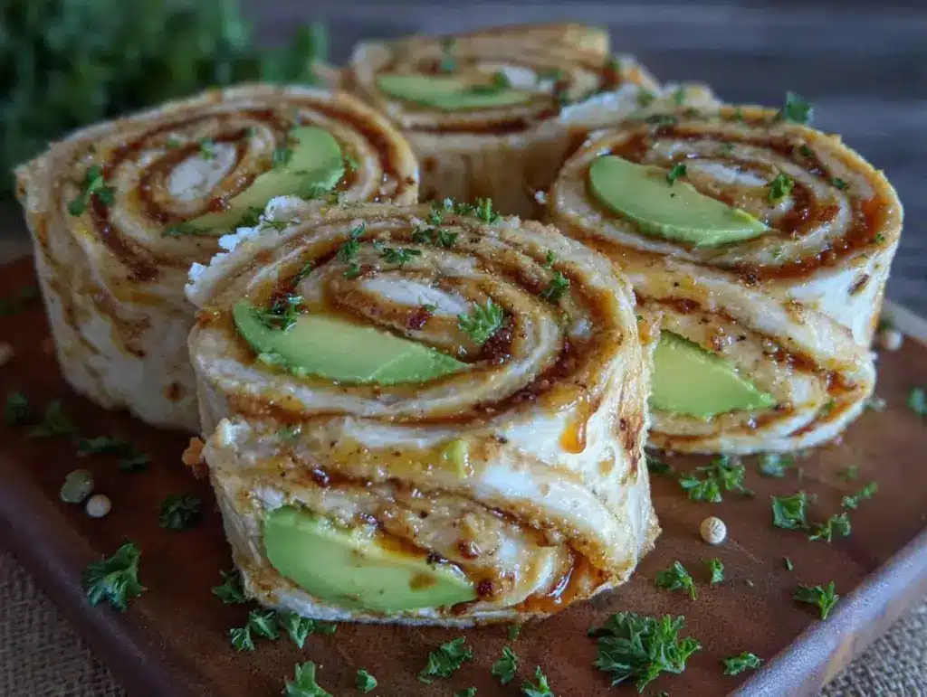brown butter turkey avocado pinwheel wraps - featured image