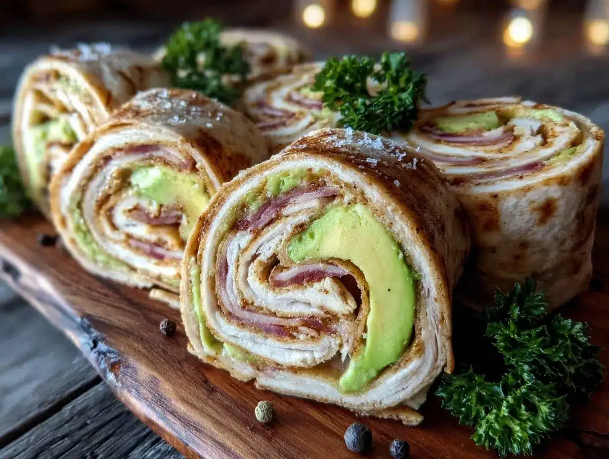 brown butter turkey avocado pinwheel wraps preparation steps