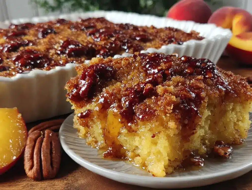 brown sugar peach dump cake - featured image