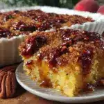 brown sugar peach dump cake - featured image