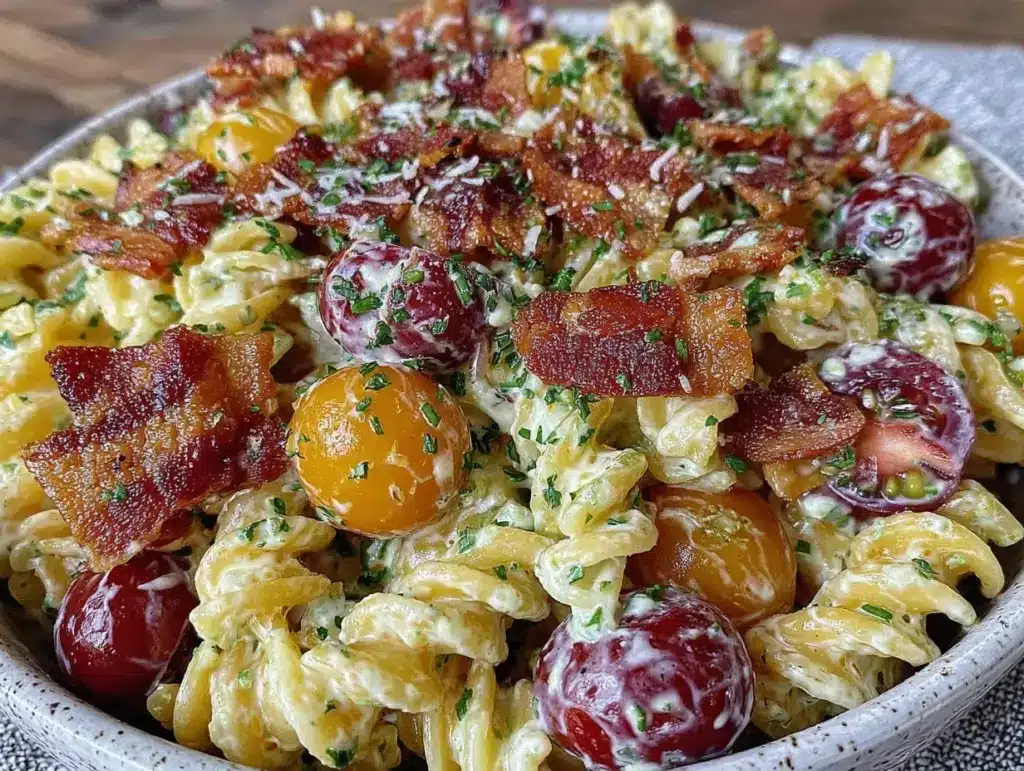 creamy bacon ranch pasta salad - featured image
