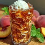 creamy cold brew peach iced tea float - featured image