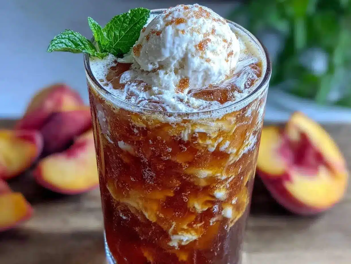 creamy cold brew peach iced tea float preparation steps
