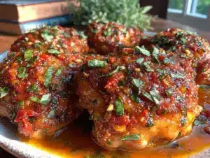 creamy crockpot tuscan chicken thighs - featured image