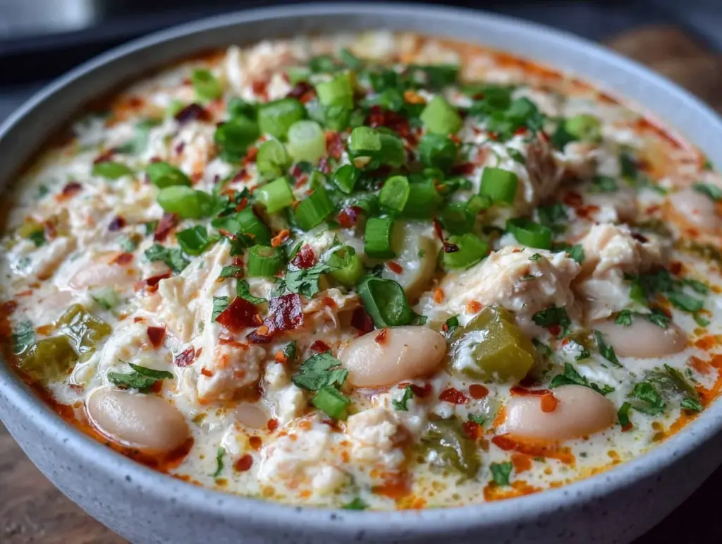 creamy crockpot white chicken chili - featured image