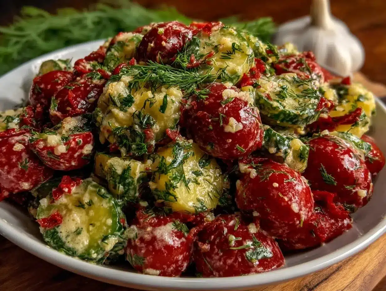creamy garlic cucumber tomato salad preparation steps