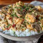 creamy lazy crockpot chicken and rice - featured image