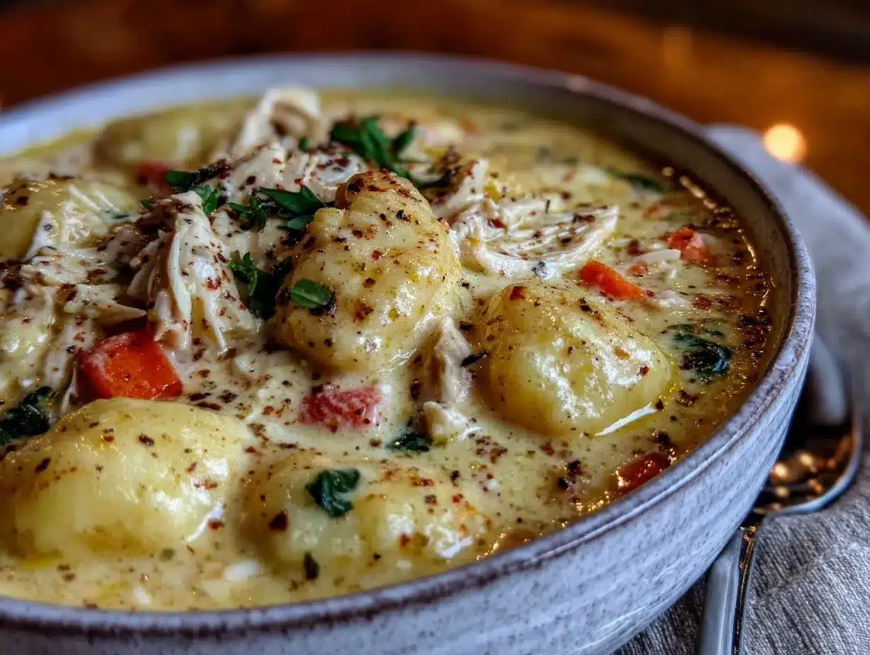 creamy one-pot chicken gnocchi soup preparation steps