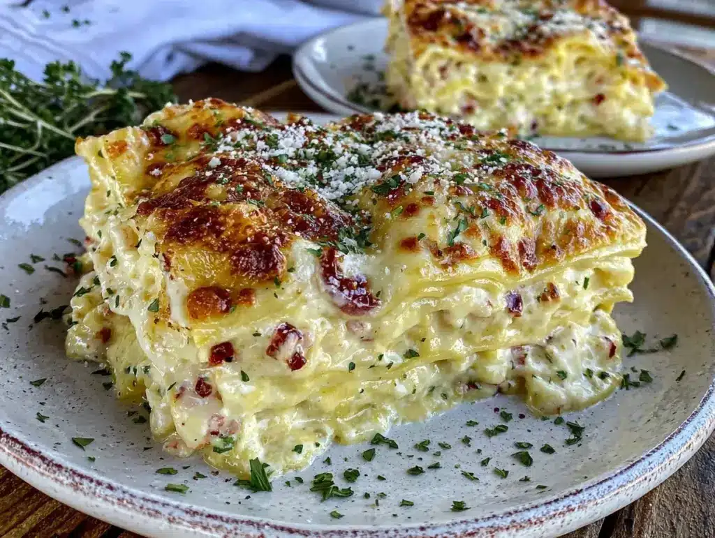 creamy seafood lasagna - featured image