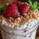 creamy strawberry cheesecake overnight oats - featured image