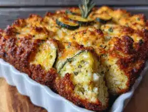 crispy cheesy zucchini casserole - featured image