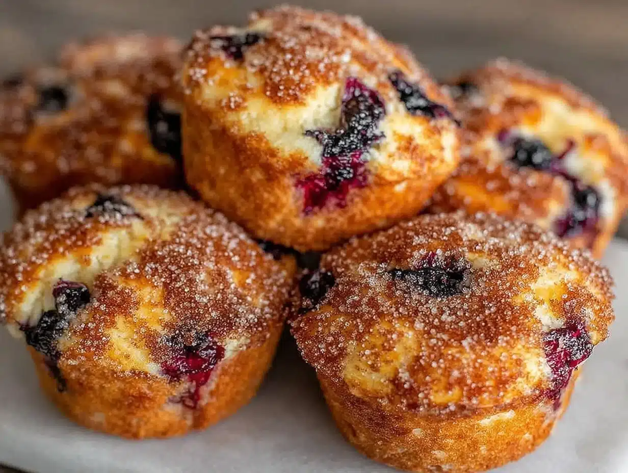 crispy cinnamon sugar blueberry muffins - featured image