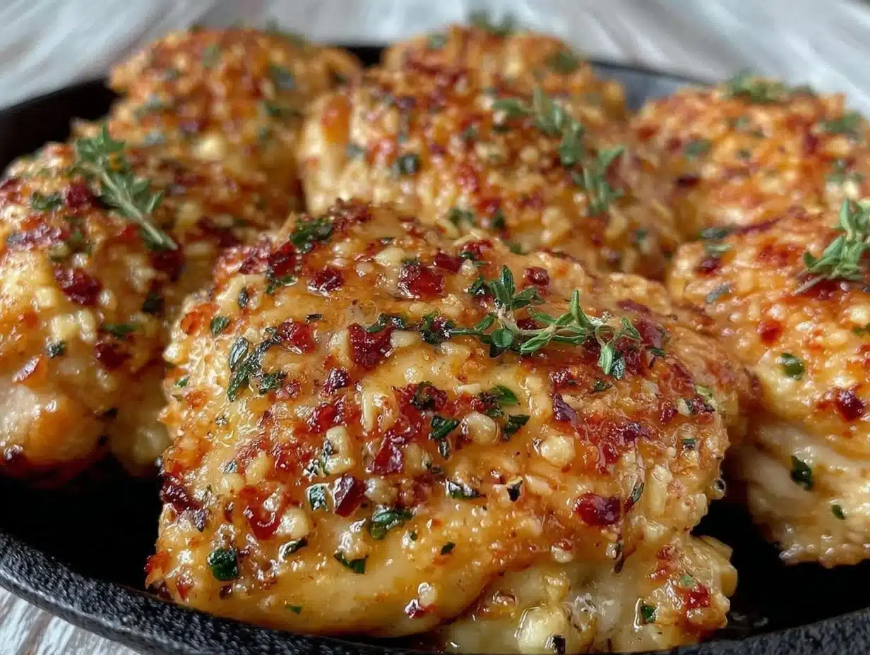 crispy garlic parmesan chicken thighs - featured image