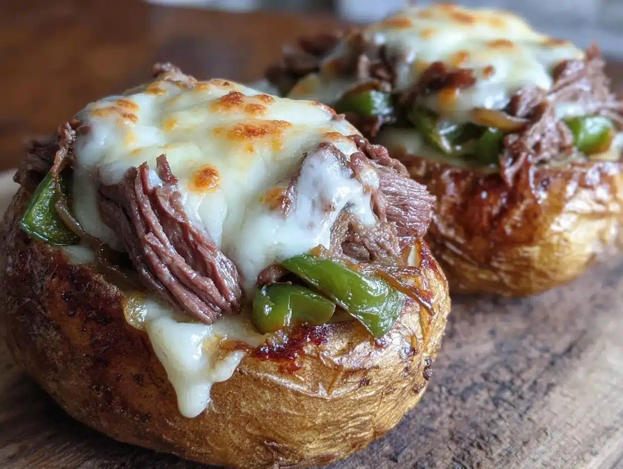 Crispy Philly Cheesesteak Stuffed Baked Potatoes preparation steps