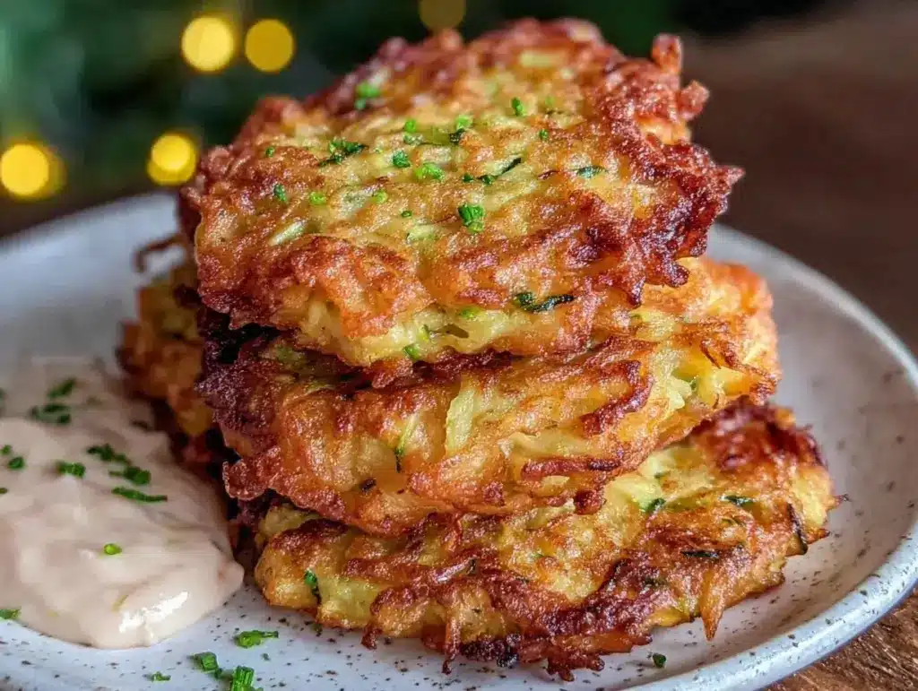 crispy shredded zucchini fritters - featured image