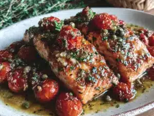 easy baked tuscan salmon - featured image