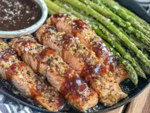 easy crispy sheet pan honey mustard salmon - featured image