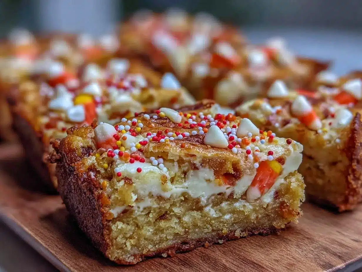 Festive Candy Corn White Chocolate Blondies - featured image