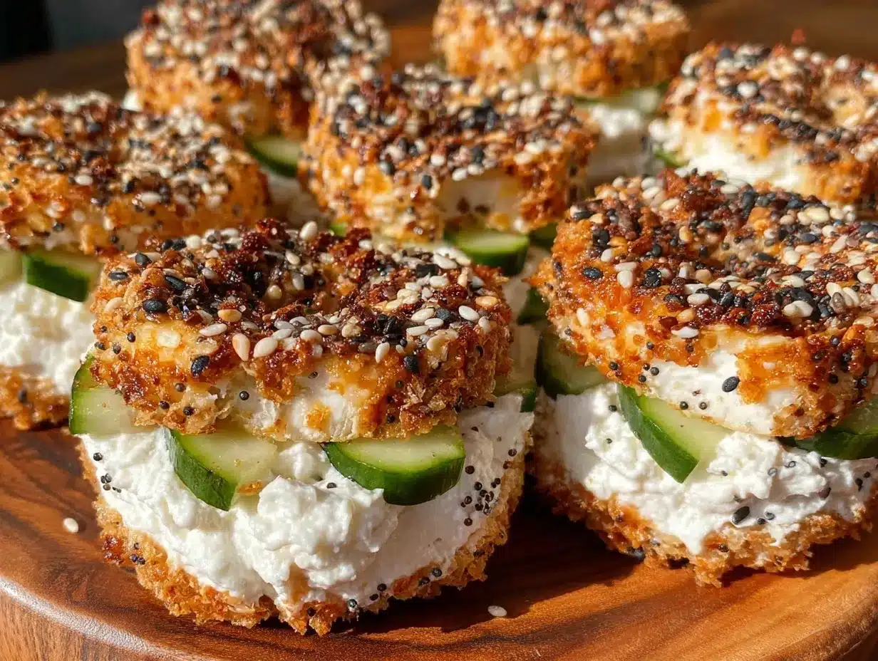 fresh cream cheese everything bagel cucumber sandwich bites preparation steps