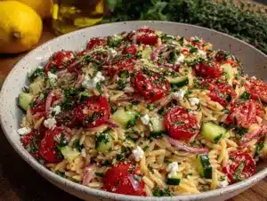 fresh greek orzo salad - featured image