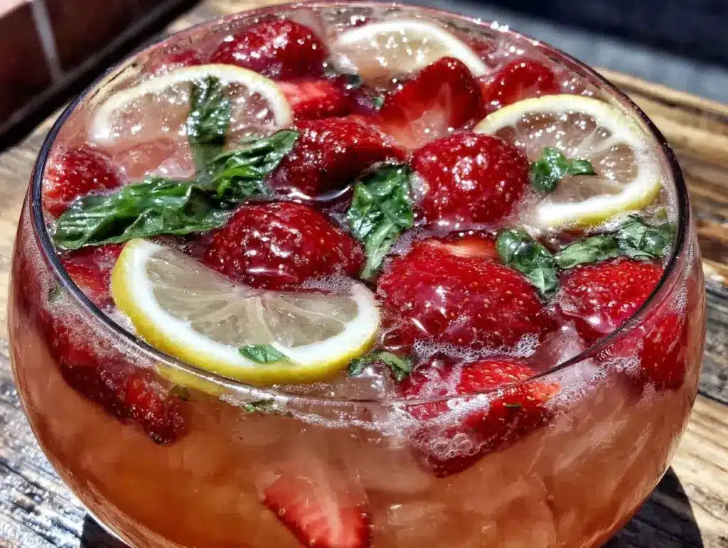 fresh strawberry basil lemonade punch bowl - featured image