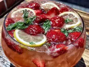 fresh strawberry basil lemonade punch bowl - featured image