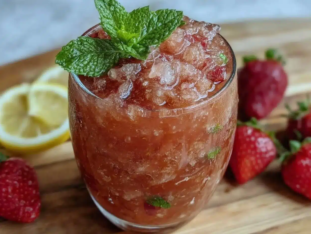 fresh strawberry lemonade slushie with mint - featured image