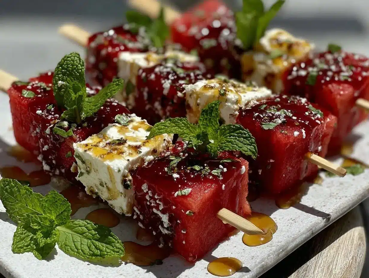 fresh watermelon feta mint skewers preparation steps