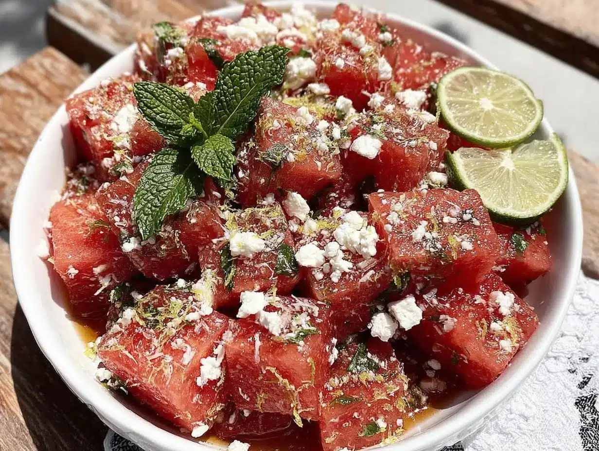 fresh watermelon feta salad preparation steps