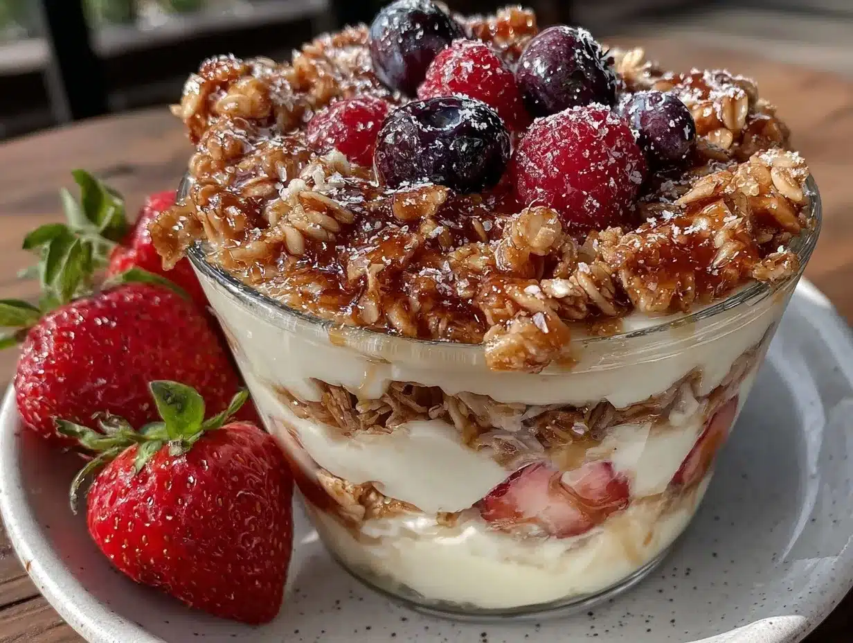Greek yogurt parfait preparation steps