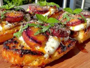 grilled peach burrata flatbread - featured image
