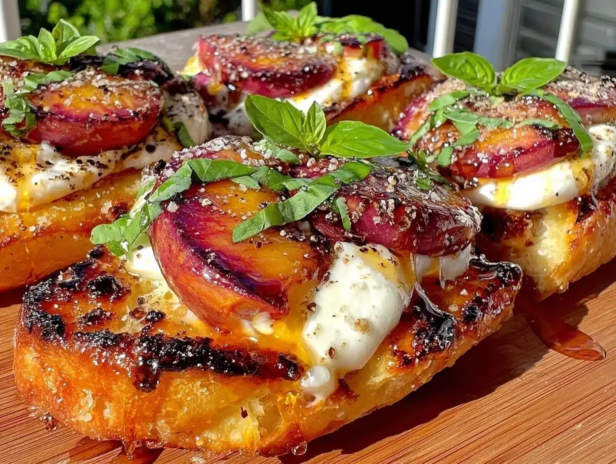 grilled peach burrata flatbread - featured image