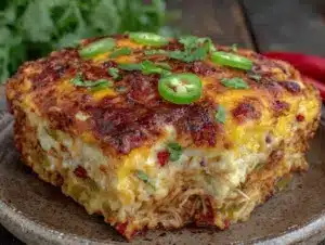 Hatch green chile chicken enchilada casserole - featured image
