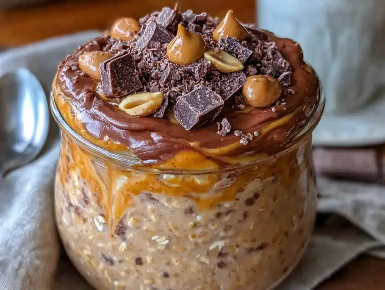 high-protein peanut butter chocolate overnight oats preparation steps