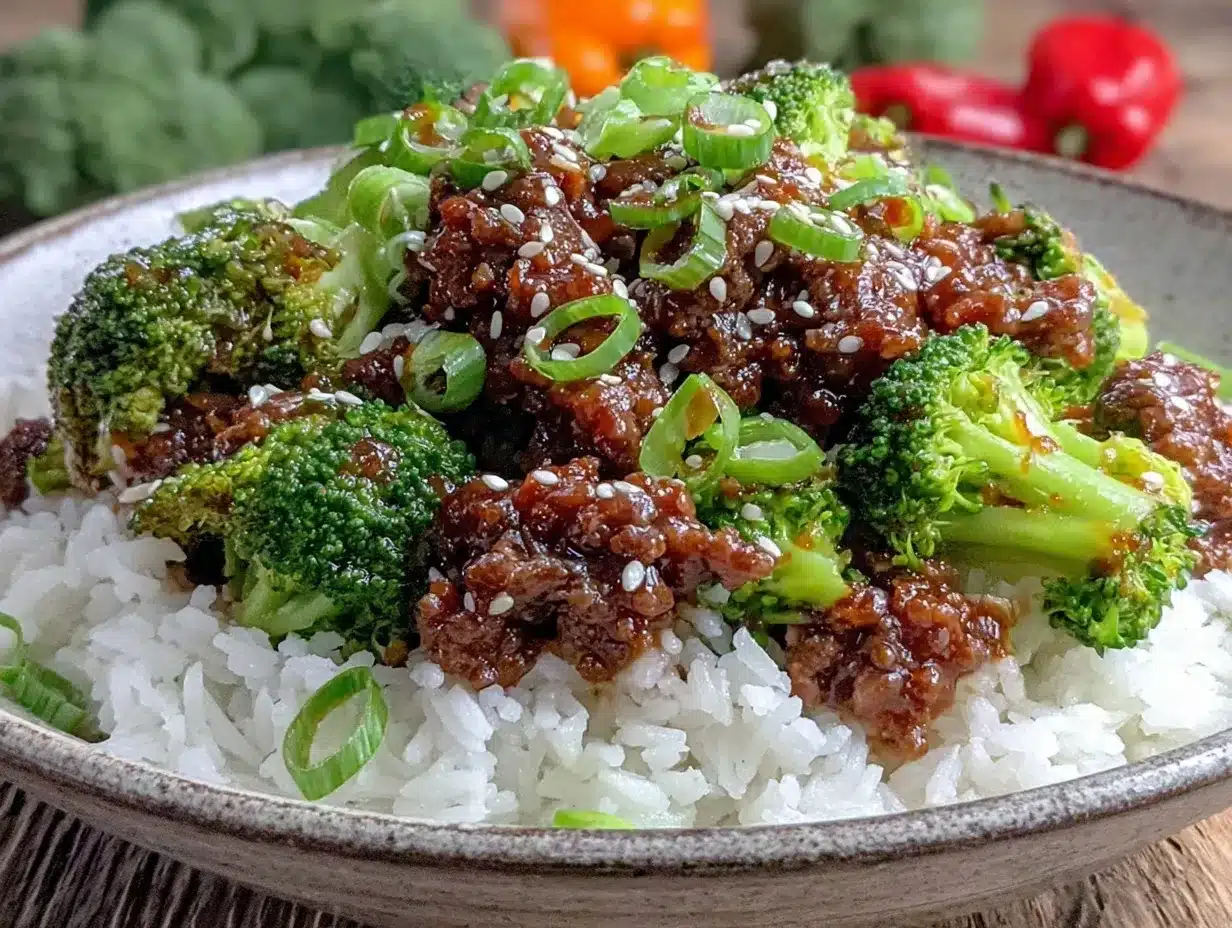 honey sriracha ground beef broccoli bowl preparation steps