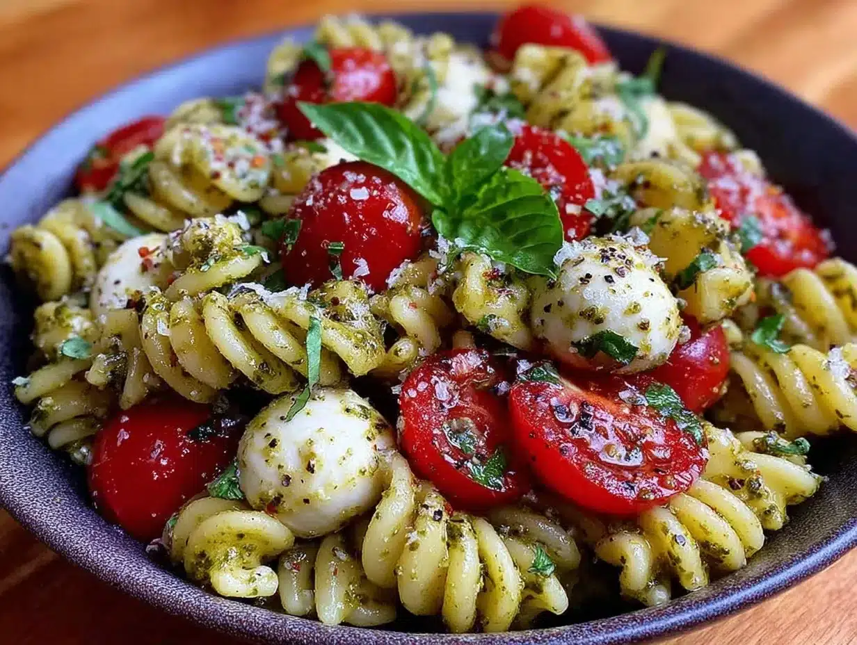 lazy girl caprese pasta salad preparation steps