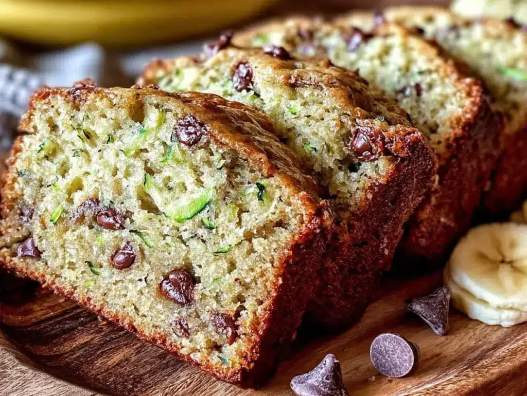 moist homemade chocolate chip zucchini banana bread - featured image