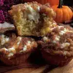 moist pumpkin cream cheese muffins - featured image